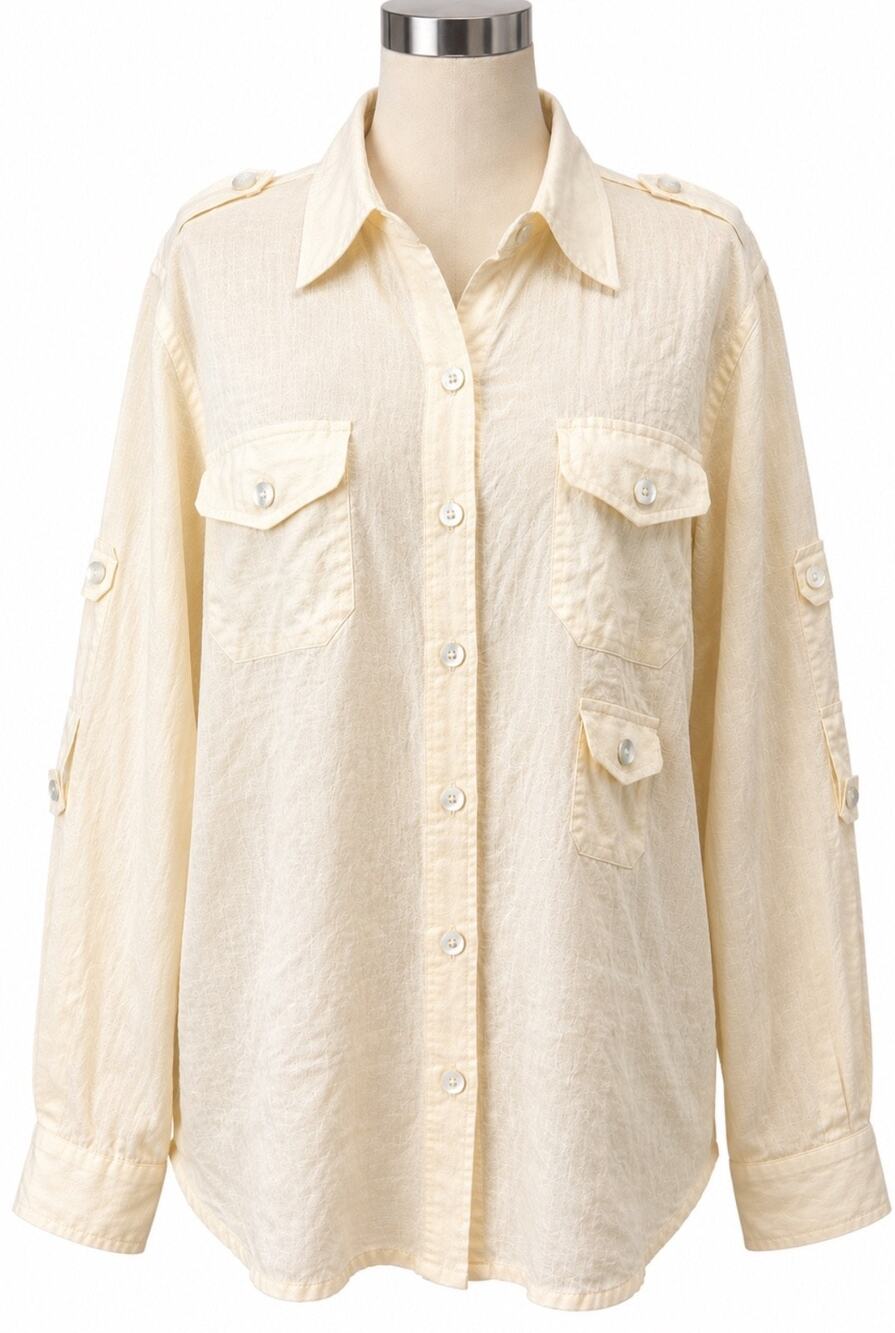 Chico's Design Linen White Collared Women Shirt Chest Pockets Button Down US 3